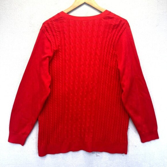 Lands' End Cable Knit Cardigan Sweater Women's 2X 20W-22W Red Holiday Christmas - Picture 2 of 12